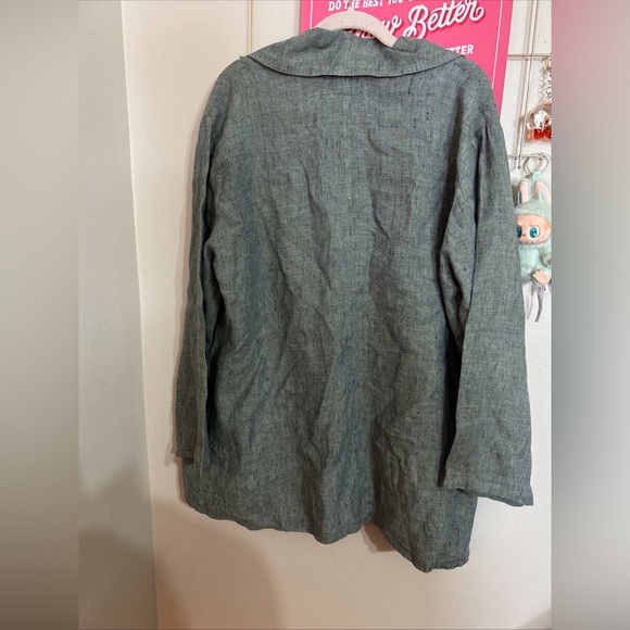 FLAX button down Linen Jacket lagenlook chore coat size L - Picture 3 of 3